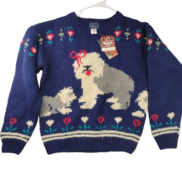 Woolrich Womens Sheepdogs Navy Handknit Sweater Size S 100% Pure Wool New Tags - Picture 1 of 12